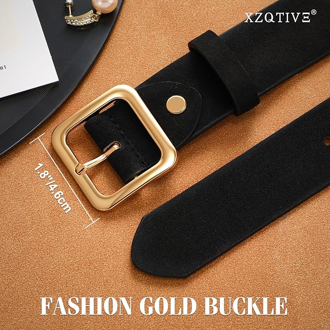XZQTIVE Women’s Suede Belt for Jeans Pants Dresses Fashion Ladies Dark Brown Belt with Gold Buckle