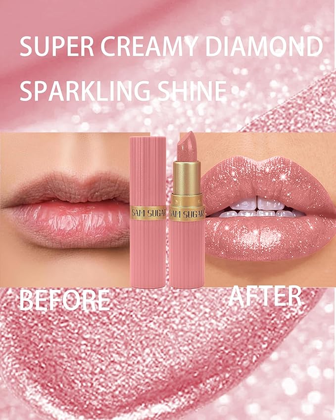Ruby Red Sparkling Glitter Lipstick, Long Lasting Shimmer Metallic Lipstick for Women Glitter Nude Waterproof Lip Gloss, Diamond Shiny Non-Stick Lipgloss Liptint Blam Lip Color labiales Makeup Gift-02