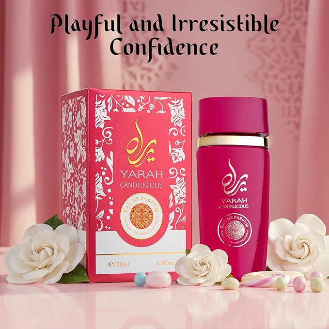 SAADAH Yarah Candilicious Eau De Parfum for Women 4.0 Fl.oz, 120ml Fruity Floral Gourmand Perfume, Sweet Strawberry Vanilla Cotton Candy, Gardenia Amber Musk, Long Lasting Luxury Fragrance
