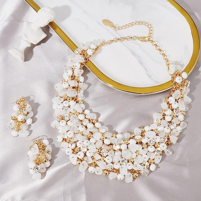 Bocar Fashion Crystal Chunky Collar Statement Necklace Earring Set for Women Gift (NK-10260)
