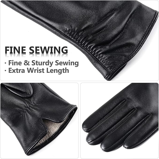 Dsane Womens Winter Leather Touchscreen Texting Warm Driving Lambskin Pure Genuine leather Gloves