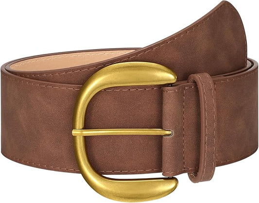 SANSTHS Women Wide Suede Belt for Dresses Jeans Fashion Thick Leather Waist Belts Ladies Chunky Belts