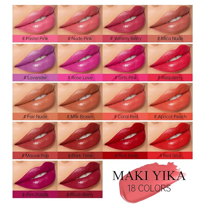 MAKI YIKA 3Pc Moisture Lipsticks for Women Nude Pink Red Lipstick Hydrate Tinted Lip Balm for Dry Cracked Lips Glossy Lip Color, MA55/62/63