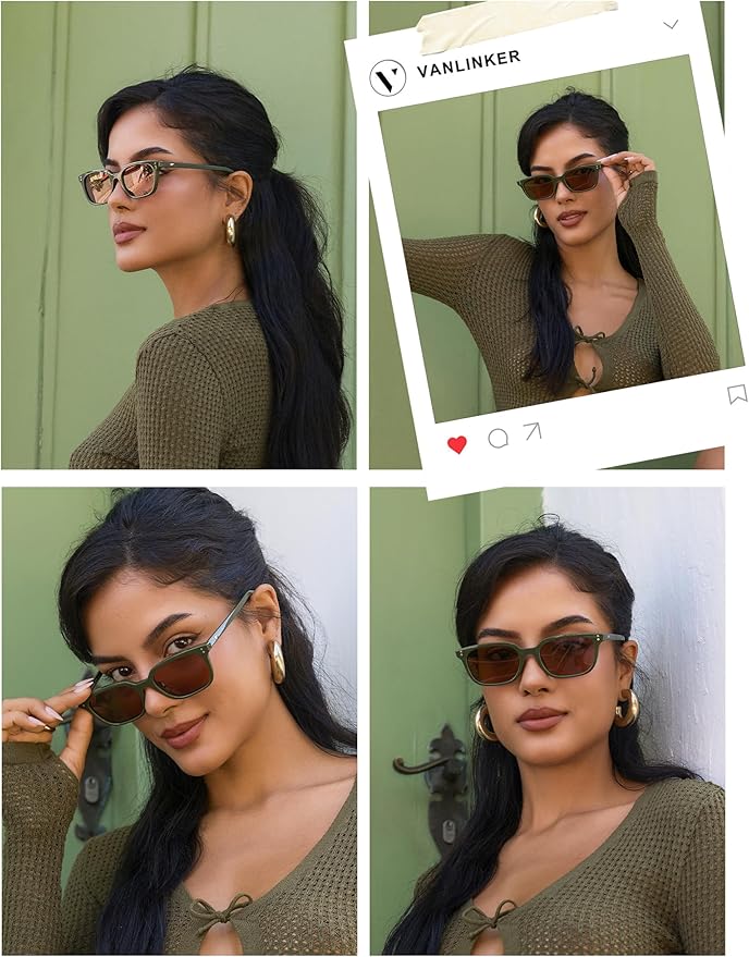 VANLINKER Polarized Trendy Small Slim Skinny Square Cat Eye Sunglasses for Women Men Retro Shades VL9862
