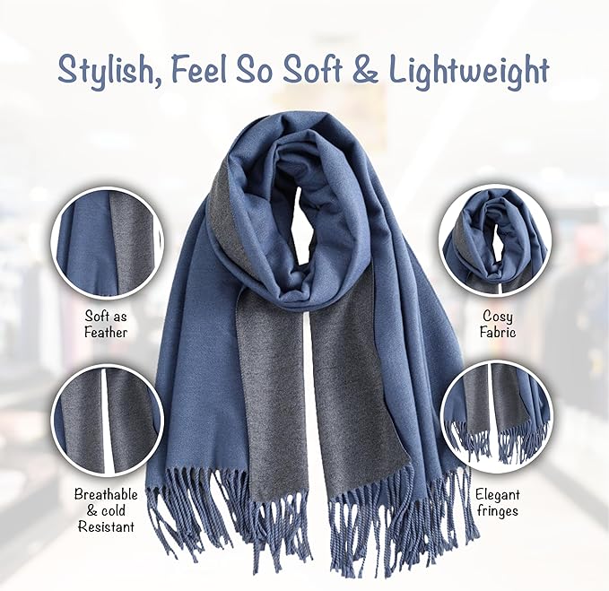 Winter Scarf for Women-Reversible Scarf with Cashmere-Like Softness 70x200cm - Warm Shawl Wrap -Pashmina Shawls Wrap