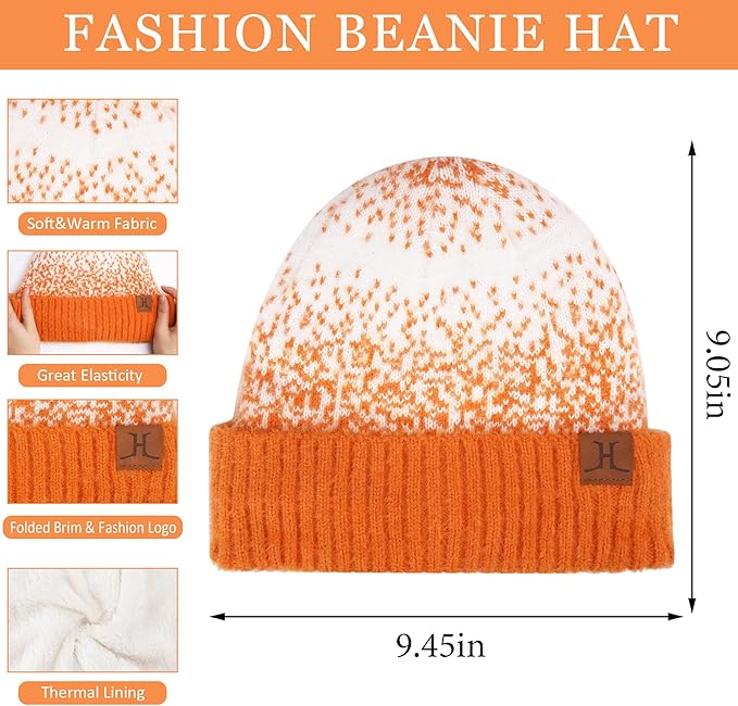 Womens Winter Knit Beanie Hats and Touchscreen Gloves Long Scarf Set with Warm Fleece Lined Skull Caps Scarves for Women