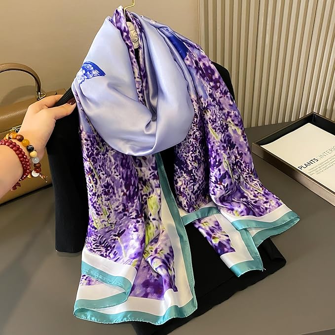 YOUR SMILE Large Mulberry Silk Feeling Long Stain Scarf Lightweight Sunscreen Shawls Wraps for Women