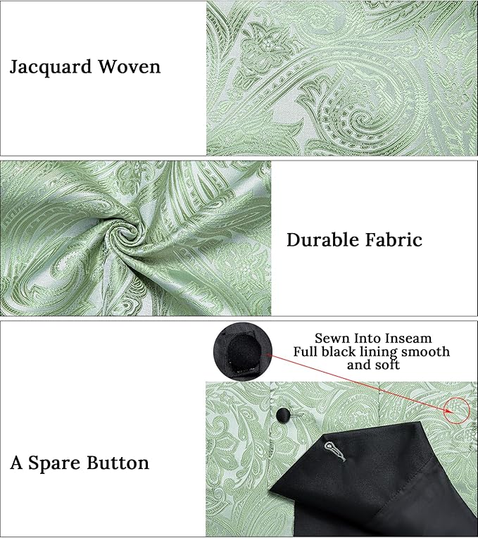 DiBanGu Mens Paisley Suit Vest Silk Jacquard Waistcoat and Necktie Set Formal Shawl Collar Dress Vest 7PCS for Wedding Party