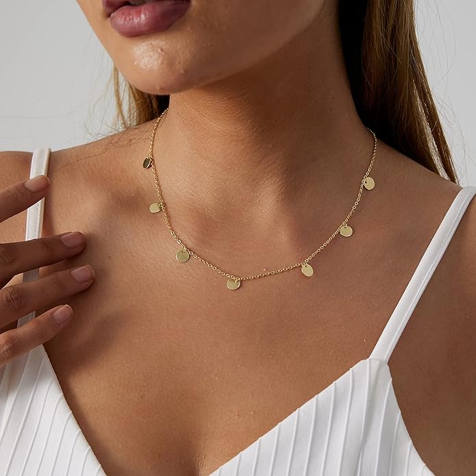 MIDEEO 14K Gold Leaf Pendant Necklaces for Women Dainty Sun Coin Choker Medallion Moon Star Necklace Minimalist Jewelry