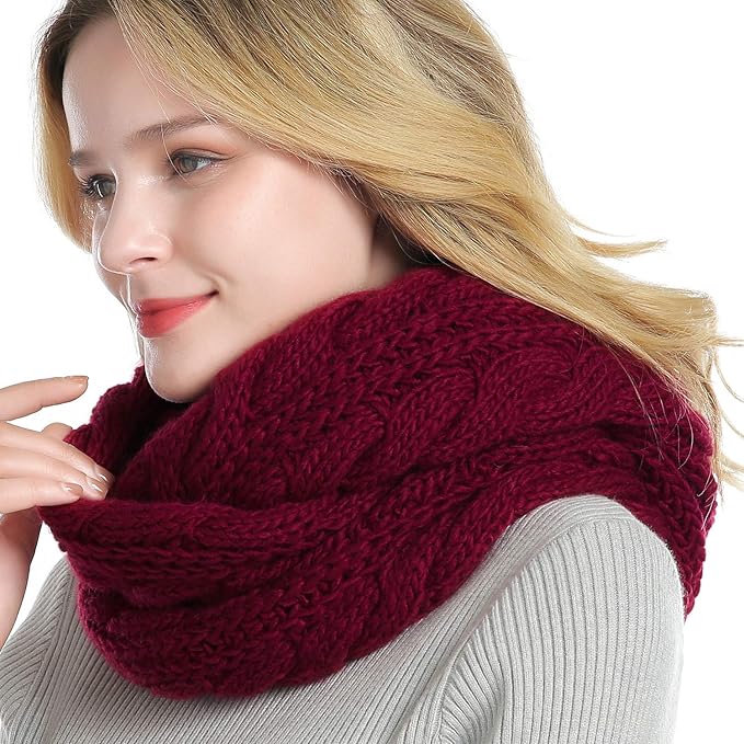 QUEENFUR Winter Women Thick Cable Knit Ribbed Infinity Circle Loop Scarf