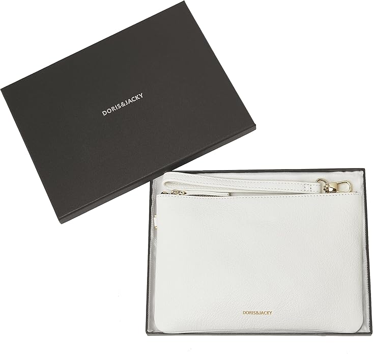 DORIS&JACKY Lambskin Leather Wristlet Clutch Purse for Women Soft Designer Slim Cell Phone Pouch Bag with Detachable Strap