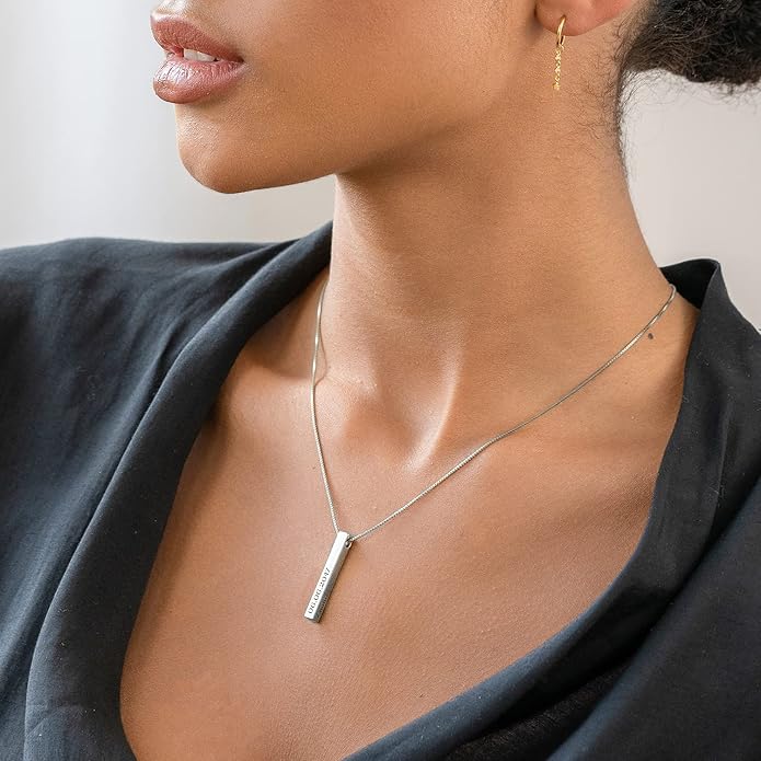 OAK & LUNA - Personalized Pillar Bar Necklace with Diamond Options - Custom Inscription Engraved Pendant - Up to 4 Names - Jewelry Gift for Women, Her, Mother For Mother's Day, Christmas