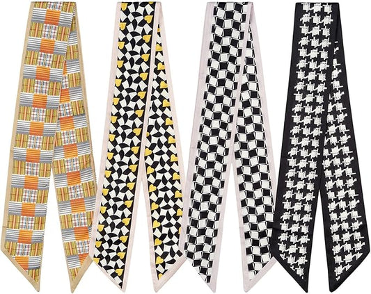 4 Pack Purse Scarf Handbags Skinny Twill Hair Scarves Narrow Neck Scarf Band Women Fashion Accessories Bag Charms