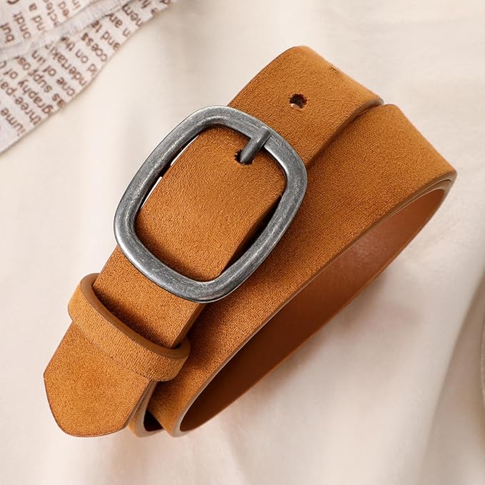 WHIPPY Women Leather Belt Casual Fashion Gold Buckle Leather Waist Belt for Jeans Pants Dresses Chic Ladies Belt