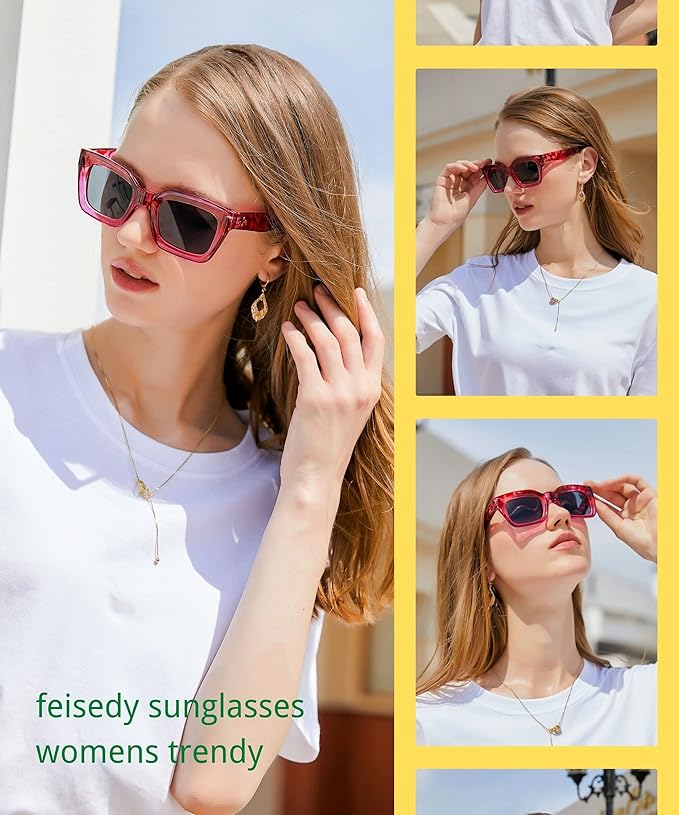 FEISEDY Classic Women Sunglasses Fashion Thick Square Sun Glasses Chunky Frame UV400 B2471