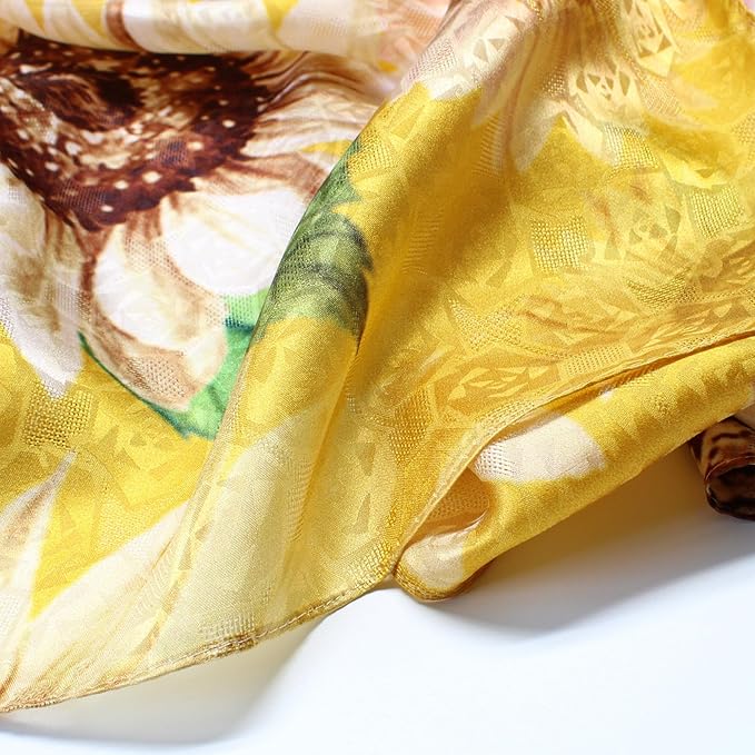 100% Mulberry Silk Scarfs for Women Floral Print Satin Long Scarf for Headscarf Hair Wraps Shawl with Gift Packed