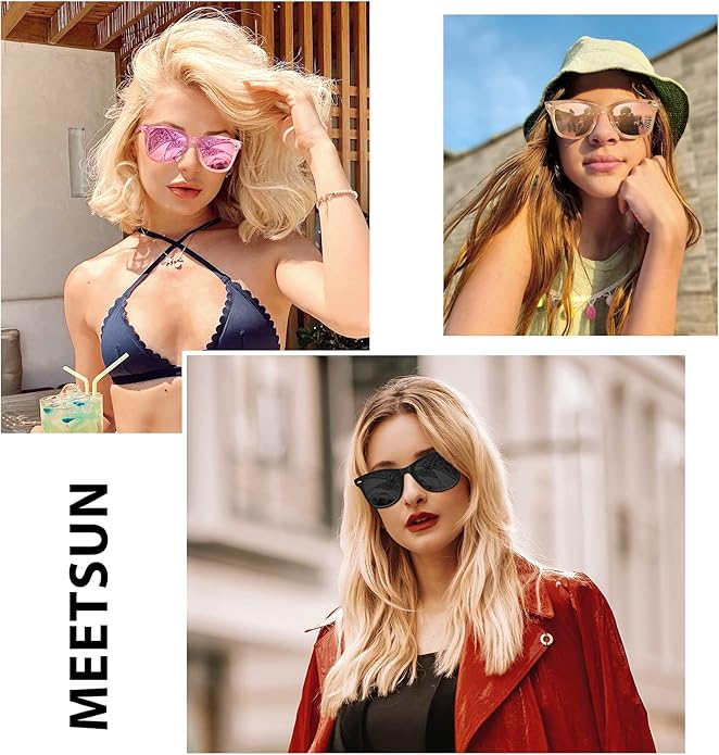 MEETSUN Retro Polarized Sunglasses for Women Men Classic Mirror Lens Driving Trendy Sun Glasses UV Protection (3 Pack)