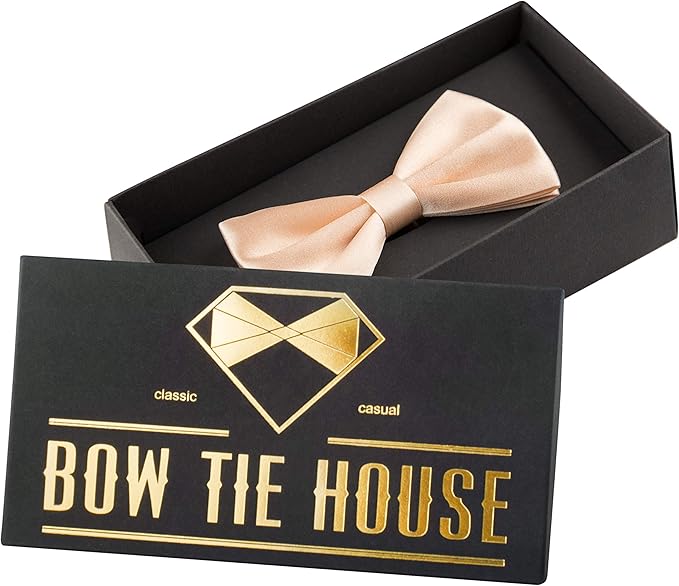 Bow Tie House Real Silk Classic Pre-Tied Bow Tie Formal Solid Tuxedo with Gift Box