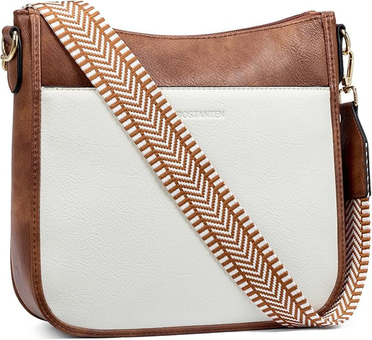 BOSTANTEN Crossbody Bags for Women Trendy Vegan Leather Hobo Purses Shoulder Handbags With Wide Shoulder Strap