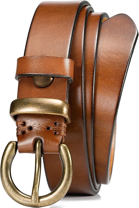 WOLFANT Full Grain Leather Belt for Women,1.1" Ladies Casual leather Jean Belt with Vintage Circle buckle in Gift Box