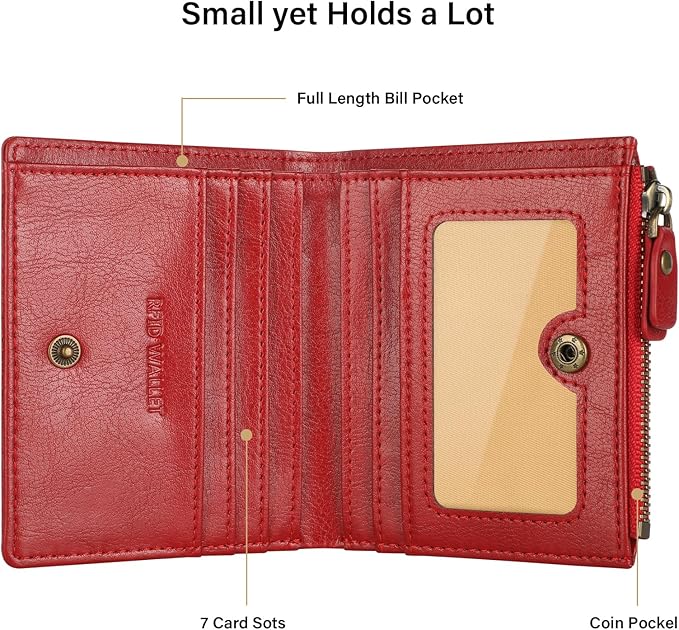 Lavemi Ultra Thin Small Compact Leather Womens Girls Wallets RFID Blocking Credit Card Holder for Women
