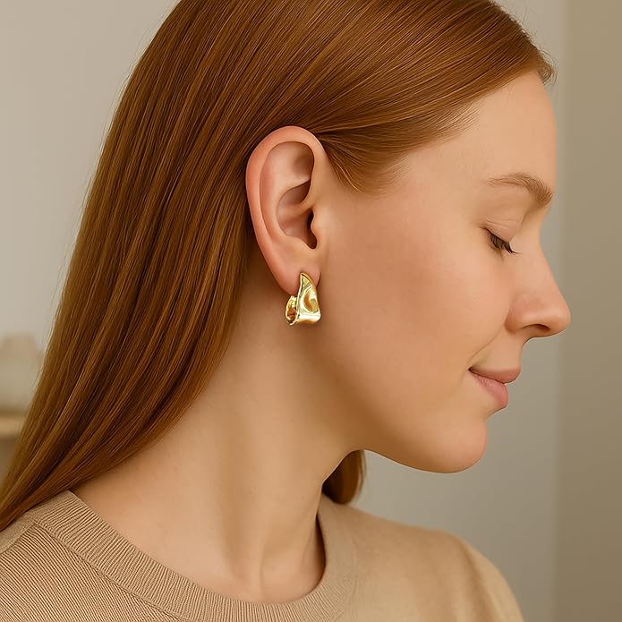 Gold Plated Statement Chunky Dangle Stud Earrings for Women, Gold Plated Hoop Knot Claw Earrings Tarnish Free Jewelry for Women Gifts
