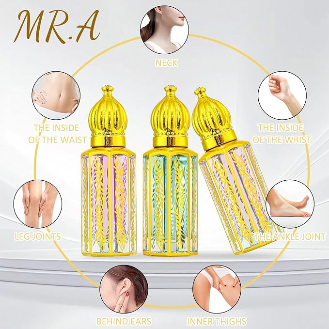 MR.A 3Pack Arabian Perfume for Women, Arabic Long Lasting Roll On Parfum Oils Gift Set, Luxury Arab Parfume Oil for Women Travel Mini Size, Eau de Parfum Parfume, Arabe Roller ball Pheromone Perfume