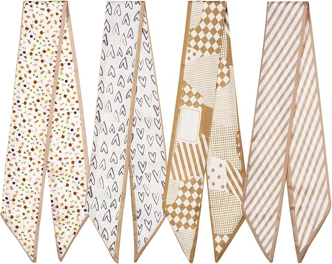 4 Pack Purse Scarf Handbags Skinny Twill Hair Scarves Narrow Neck Scarf Band Women Fashion Accessories Bag Charms