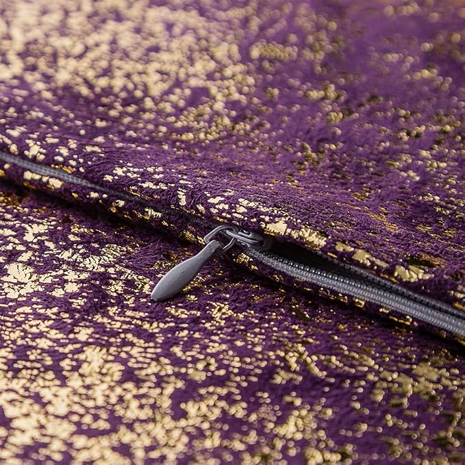 Xinrjojo Pack of 2, Gold Pillow Cover, Shiny Cushion Covers, Decorative Soft Square Throw Pillow Covers, Pillow Cases for Sofa Bedroom Car 16 x 16 Inch(Bronzing-Lavender Purple)