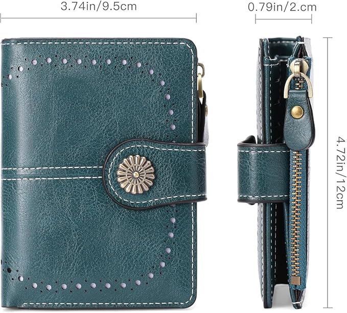 Premium Slim Genuine Leather Bifold Wallet for Women with Advanced RFID Blocking Technology and Zippered Coin Compartment (Blue)