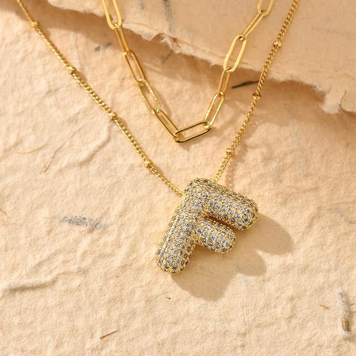 LUCA SMITH Initial Necklaces for Women, Dainty Balloon Bubble Letter, Name Letter Alphabet Pendant Layered Choker Chain Jewelry Gift