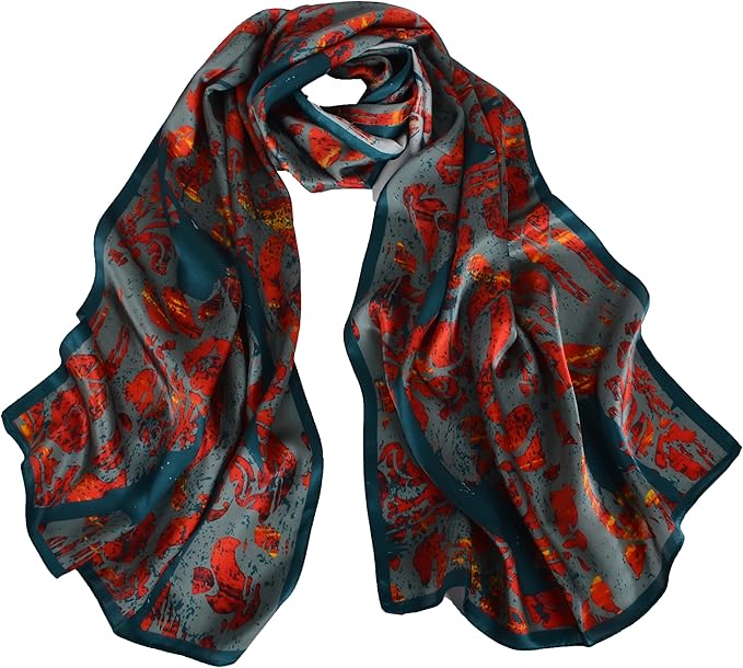 100% Mulberry Silk Scarf for Women Neck Oblong Headscarves Long Floral Print Lightweight Silk Wraps Shawls 67"*20"