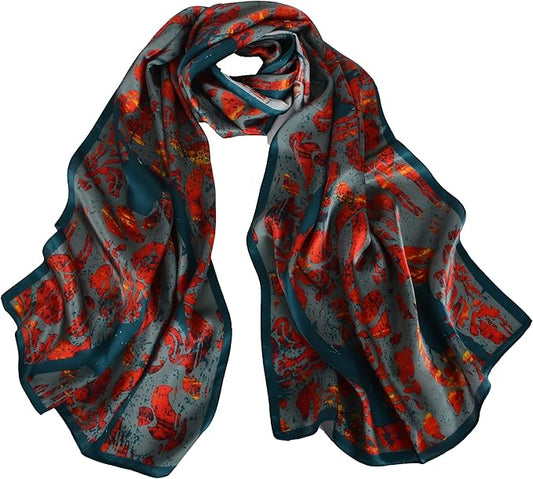 100% Mulberry Silk Scarf for Women Neck Oblong Headscarves Long Floral Print Lightweight Silk Wraps Shawls 67"*20"