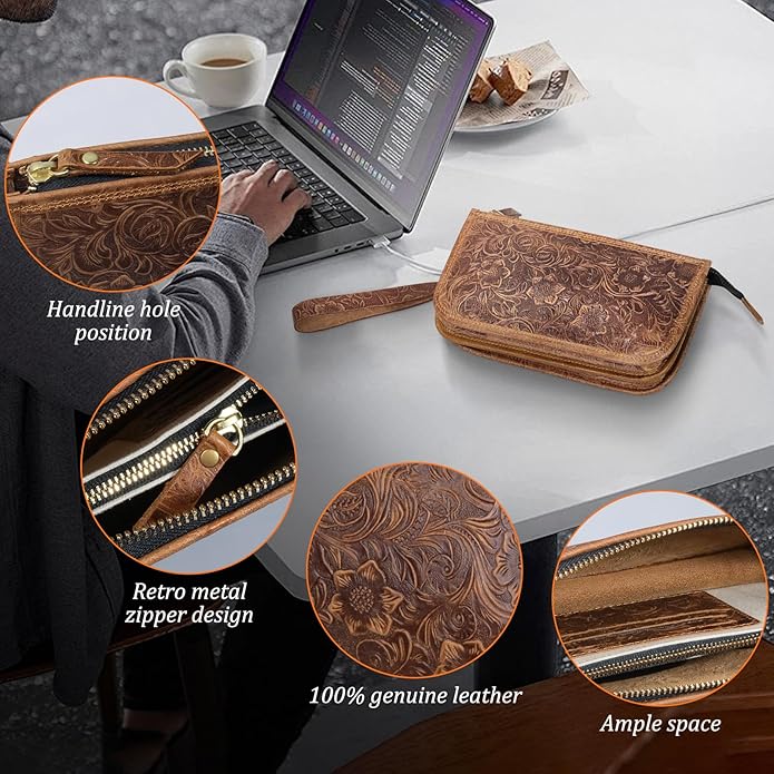 Genuine Leather Wristlet Clutch Bag for Women Handbag Ladies Credit Card Holder Phone Wallet Purses Man