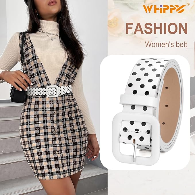 WHIPPY Women Leather Belt Candy Color Fashion Square Buckle Belt Ladies Belt for Jeans Pants Dresses