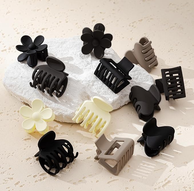 Matte Hair Clips for Women, 12 PCS Small Hair Claw Clips for Thin/Medium Fine Hair 1.6 Inch Banana Claw Clips 4 Style Non-Slip Cute Hair Accessories