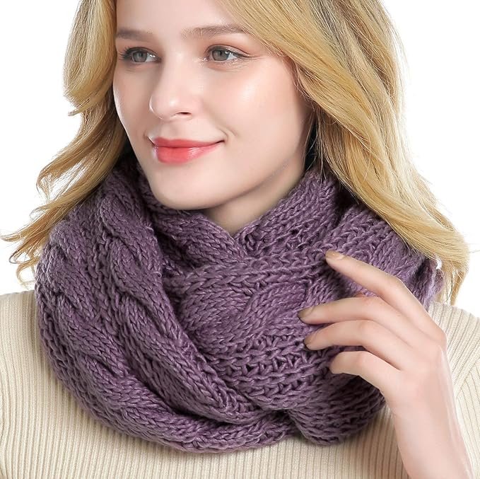 QUEENFUR Winter Women Thick Cable Knit Ribbed Infinity Circle Loop Scarf
