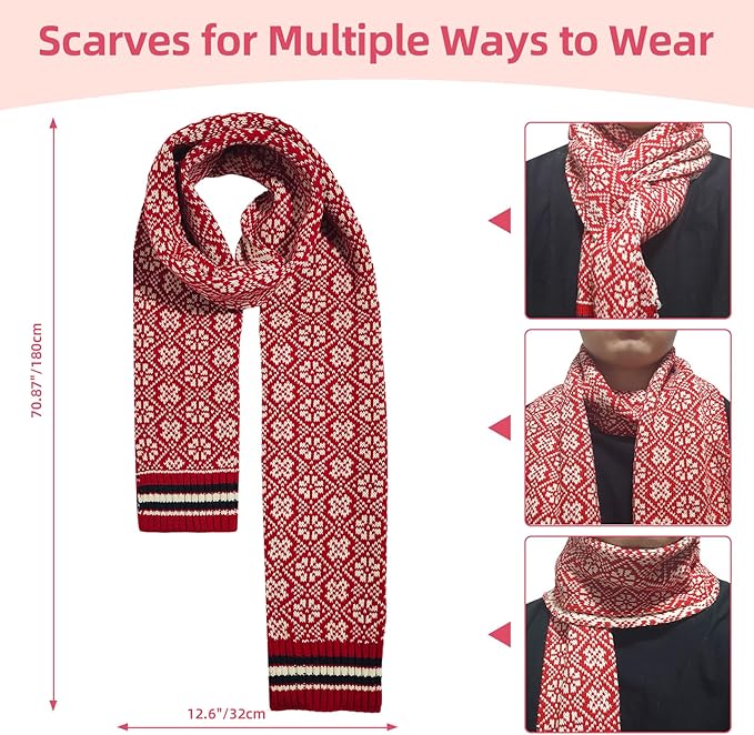 Womens Winter Beanie Hat Long Scarf and Touchscreen Gloves 3Pieces Fleece Lined Skull Caps with Pompom Neck Scarves Set