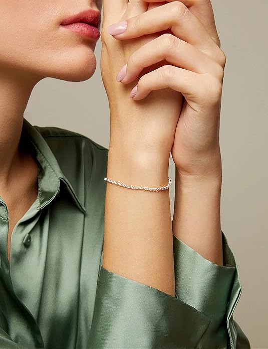 nometo 925 Sterling Silver Rope Chain Bracelet Box Chain Bracelet 2mm3mm5mm Silver/Gold Plated Bracelet for Men Women Silver Bracelet 6.5-9 Inches