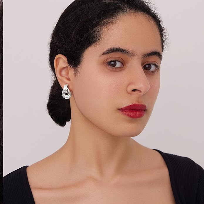 Gold Plated Statement Chunky Dangle Stud Earrings for Women, Gold Plated Hoop Knot Claw Earrings Tarnish Free Jewelry for Women Gifts