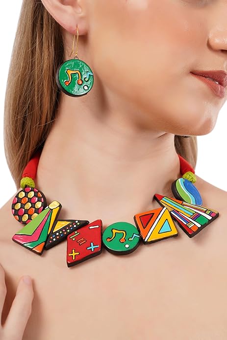 Colorful Clay Music Jewelry Set – Handmade Necklace & Earrings for Women, Boho Artistic Statement Accessories, Festival Wear & Unique Handcrafted Gift Idea