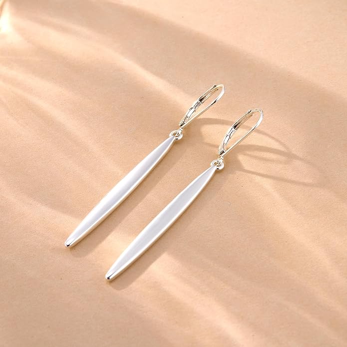 ALEXCRAFT 925 Sterling Silver & 14K Gold Plated Long Dangle Drop Earrings for Women Minimalist Hypoallergenic Vertical Bar Leverback Dangling Earrings Lightweight Daily Fashion Jewelry Gifts