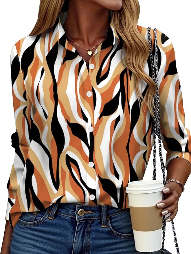 ZEAGOO Button Down Shirt for Women Long Sleeve Blouses Floral Printed Tops Business Casual Work Outfits S-XXL
