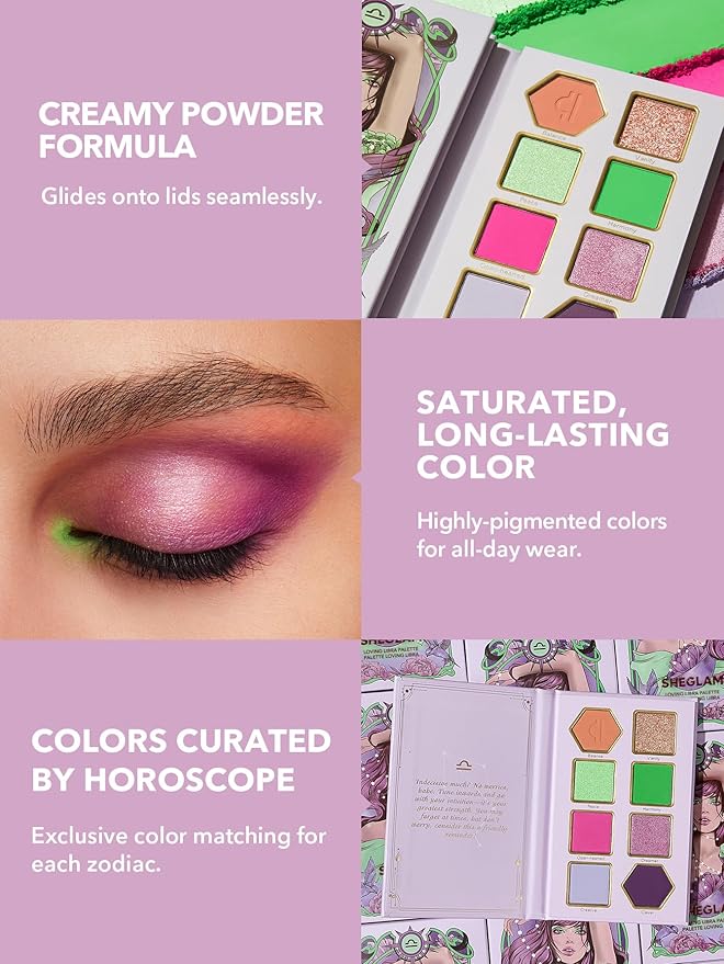 SHEGLAM Glitter Metallic Eyeshadow Palette 8-Color High Pigment Pink Green Blue Long Wearing Horoscope Collection Eye Shadow Palette - Loving Libra