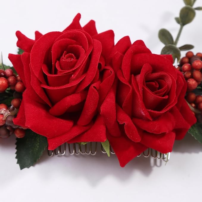 Flower Hair Clip for Women - Elegant Hair Accessory for Wedding, Party & Daily Wear (Burgundy)