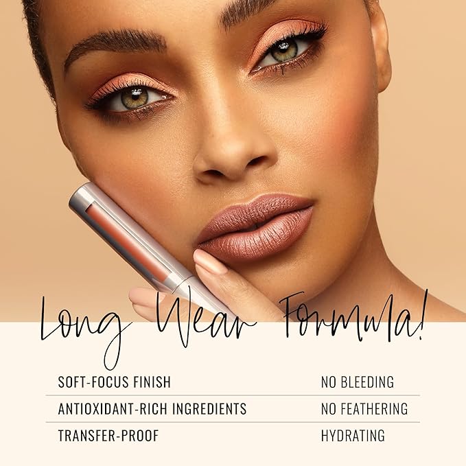 Runway Rogue Silk Glam Liquid Lipstick, Long Wear Frosted Classic Peachy-Nude Lipstick, ‘Paparazzi’