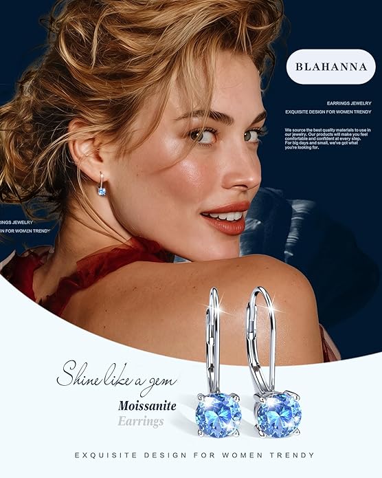 Moissanite Earrings,1.0ct-2.0ct D Color Brilliant Round Cut Earring 18K White Gold Plated Sterling Silver Dangle Earrings Moissanite Leverback Drop Earring s