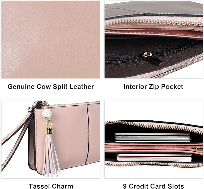 befen Genuine Leather Wristlet Clutch for Women Ultra-Slim Ladies Credit Card Holder Wallet Purses with RFID Protection