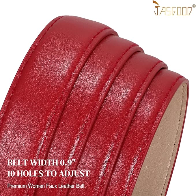 JASGOOD Women Leather Belt Fashion Ladies Skinny Leather Waist Belt for Pants Jeans Dress with Gold Buckle
