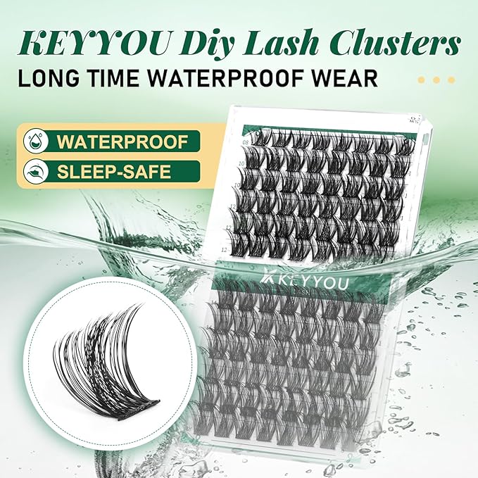 Lash Clusters 96pcs Individual Lashes D Curl 12mm Eyelash Clusters KEYYOU Volume Wispy Lash Extension Soft&Comfortable Easy DIY at Home(Y08,D-12mm)